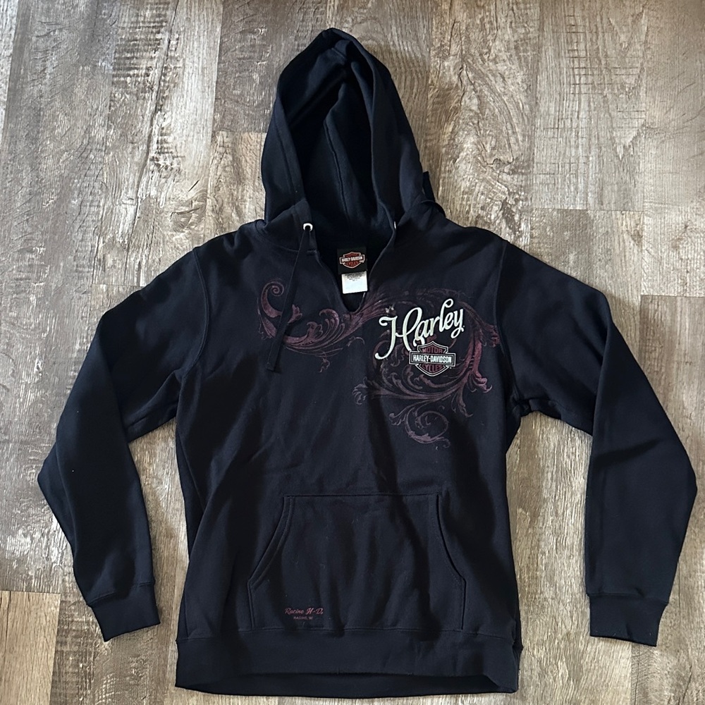 Harley-Davidson Black Hoodie with Purple Accents